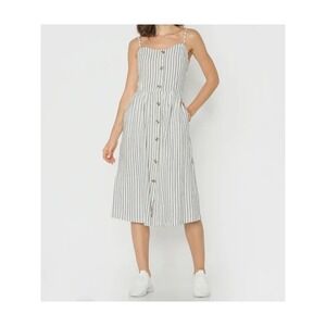 ONLY Blue White Striped Linen Cotton Blend Sundress Womens Sz 40 / US 8 Coastal